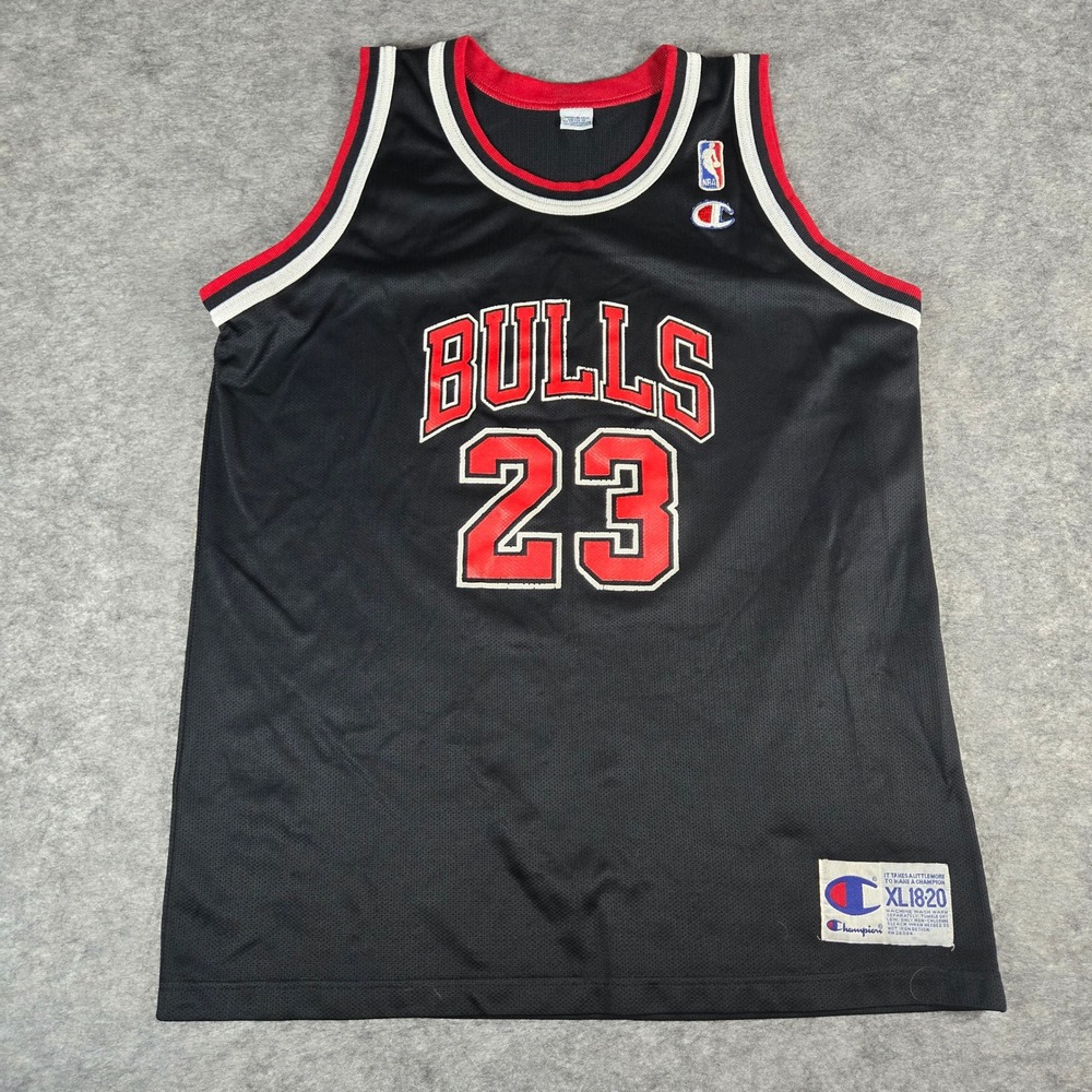 Vintage Champion Kids Black Michael Jordan Chicago Bulls Jersey XL‎ 18-20